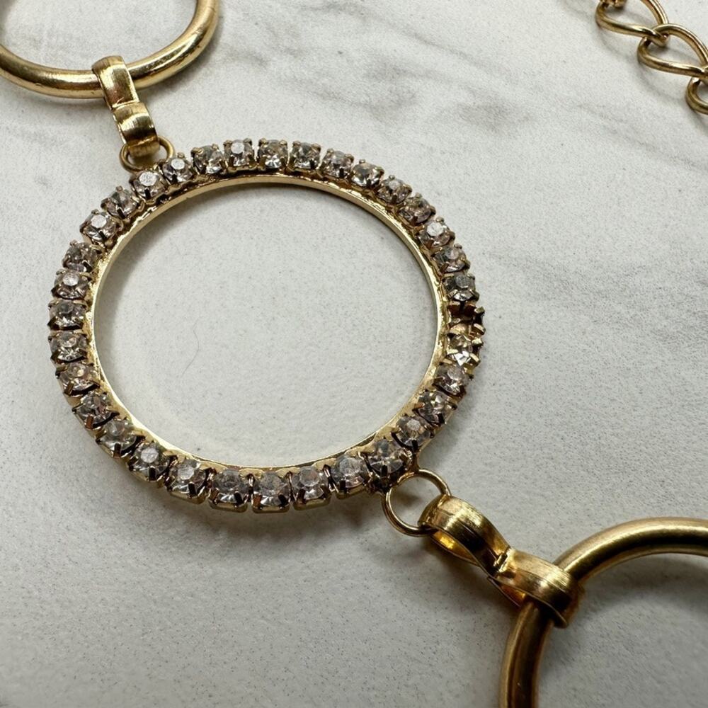 Womens Rhinestone Hoop Circle Gold Tone Chain Link Belt Plus One Size OS ✨ - Picture 3 of 12